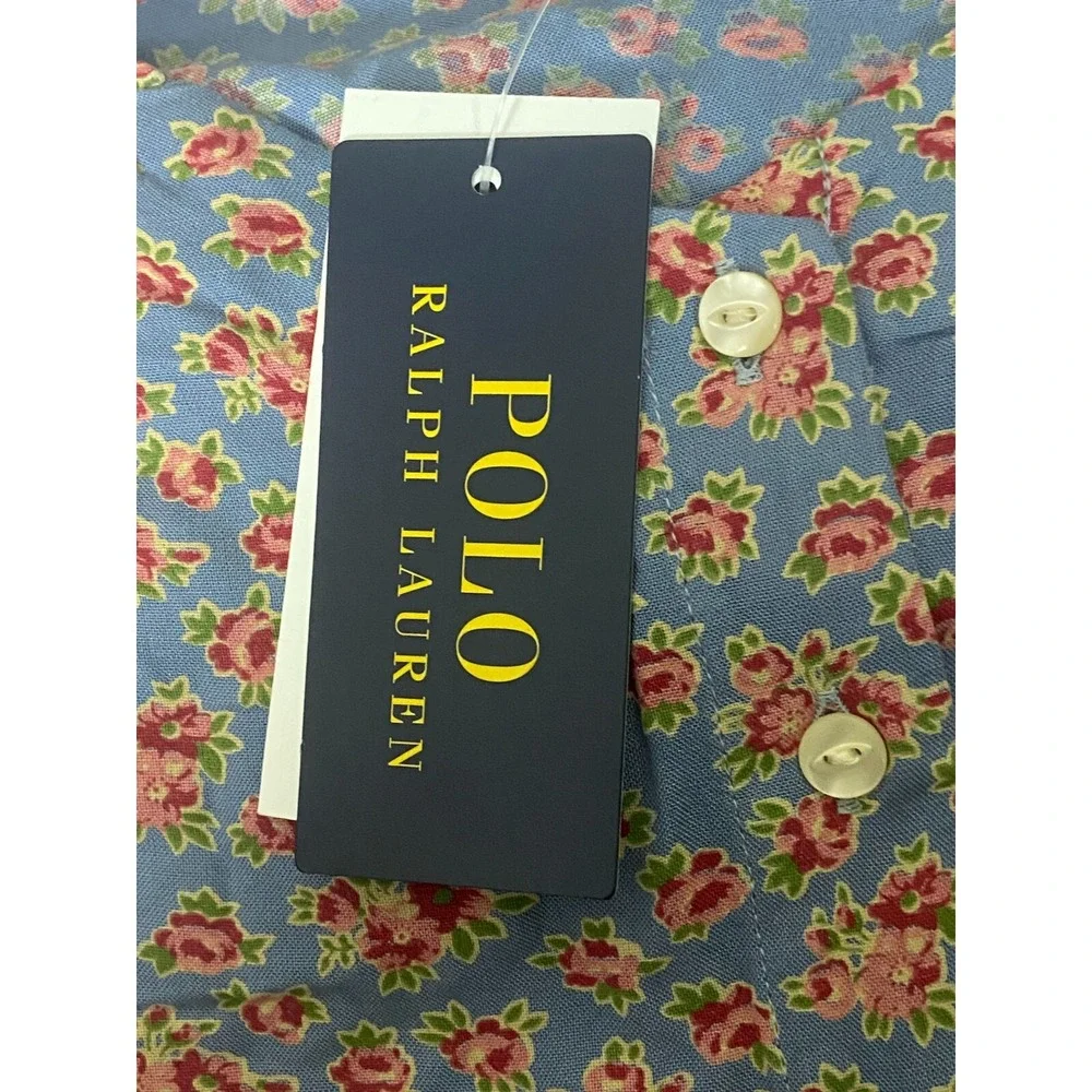 Polo Ralph Lauren Girl Dress 16 Button Front Blue Pink Flowers S/S Pockets NWT‎